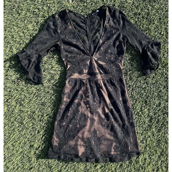 Free People Dresses & Skirts - For Love & Lemons Temecula Embroidered Mesh Mini Dress Black Nude S